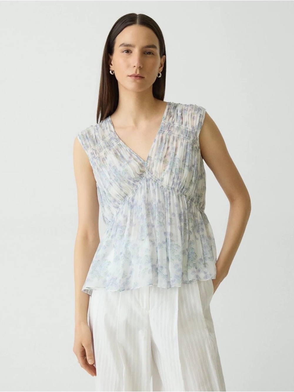 Theory Floral Silk Sleeveless Peplum Top Size Medium
